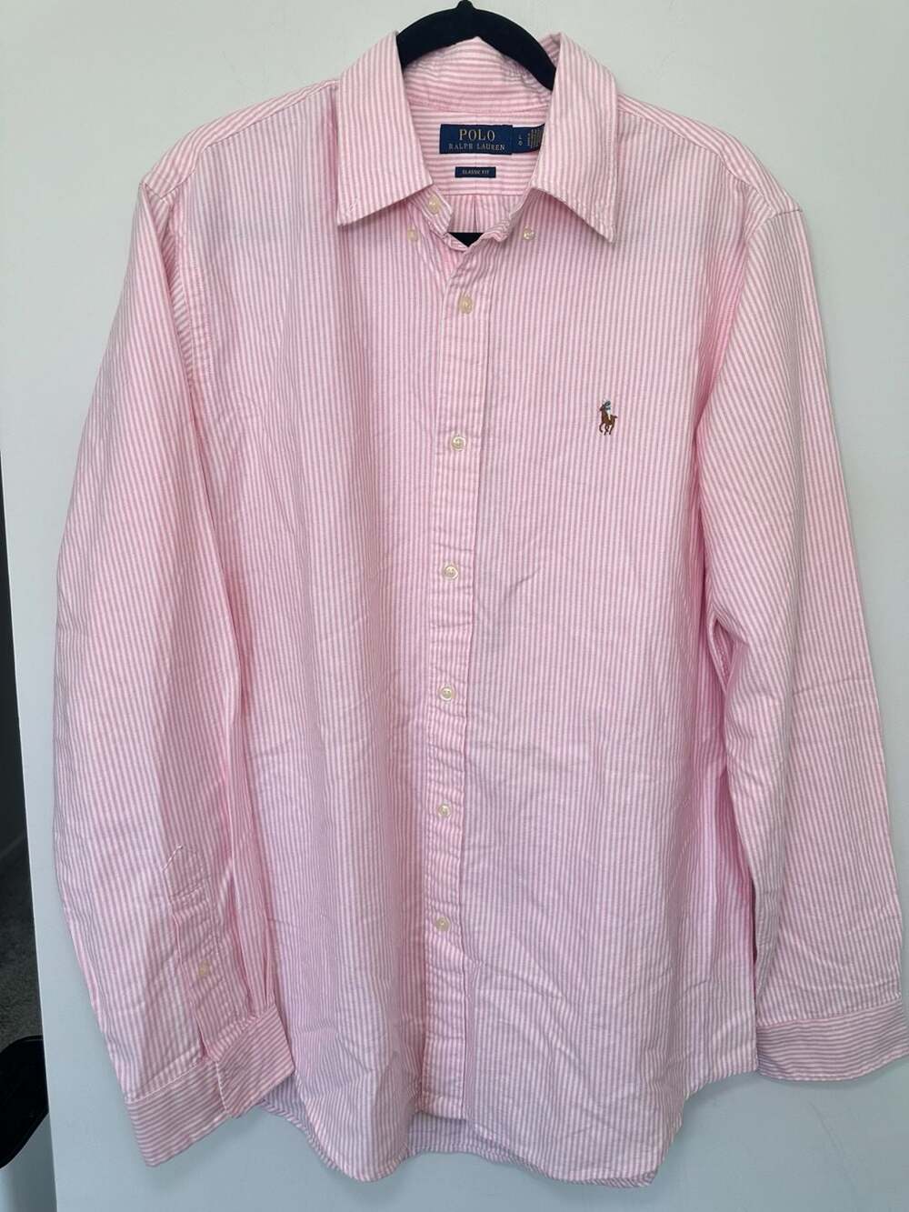 Polo Ralph Lauren Classic Fit Pink Striped Seersucker Long Sleeve Button Down Sh